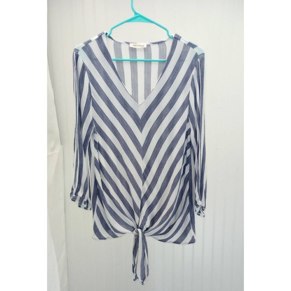 Faith and joy striped,  tie front blouse size L